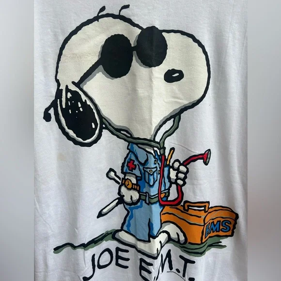 Vintage 90’s The Peanuts Snoopy Joe EMT XL Single Stitch Short Sleeve T-Shirt Z5 - Picture 4 of 5